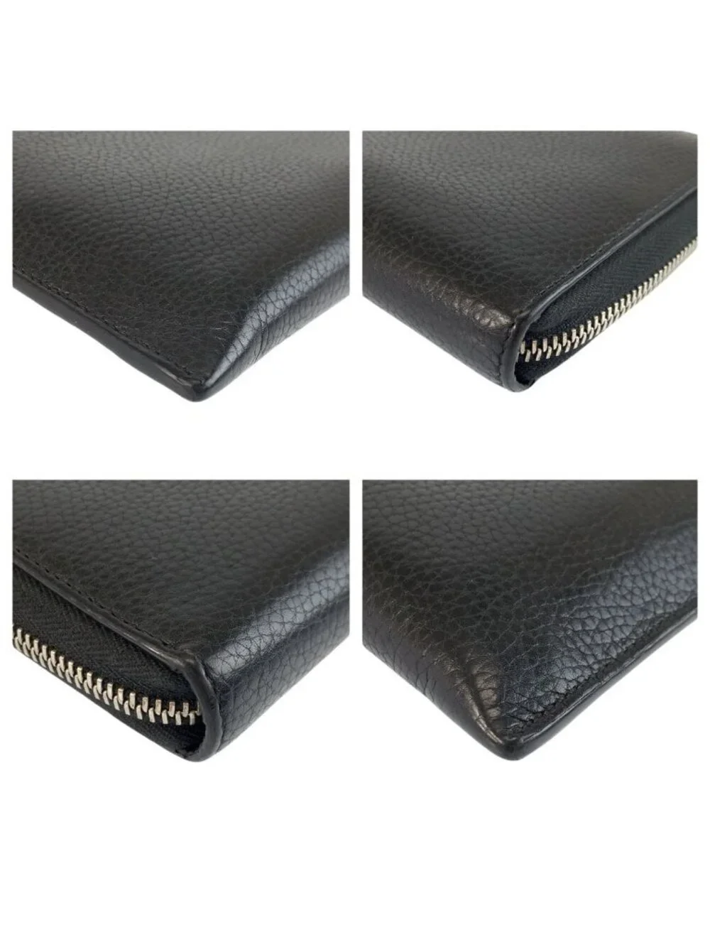 Gucci GG Metal Black Silver Leather Wallet Wrist